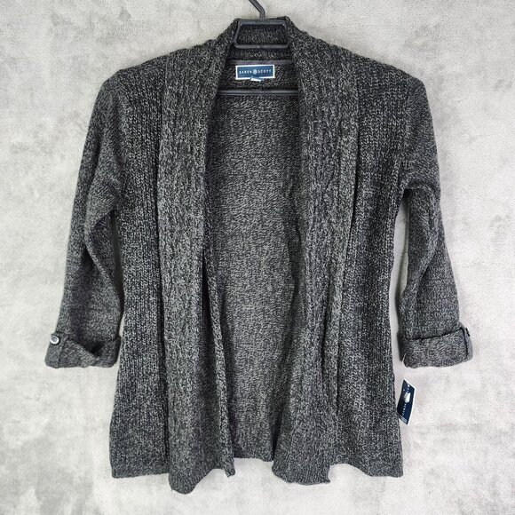 Womens Gray Karen Scott Open Front Cardigan Sweater 100% Acrylic Long Sleeve M - Picture 2 of 10